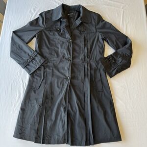 Emporio Armani Black Pleated Technical Trench Coat Jacket Women's Size 14